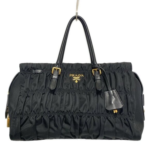PRADA Gathered Bag Black Nylon Leather - Handbag 490-082925 - Picture 1 of 8